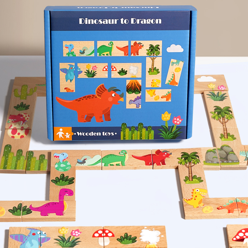 Board Game Monopoli - Drewniane Domino Dinozaury Gra Pamięciowa Multifunkcyjna
